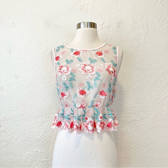 INTIMISSIMI Top Sheer Mesh Embroidered Floral Cropped Medium M - Picture 8 of 10